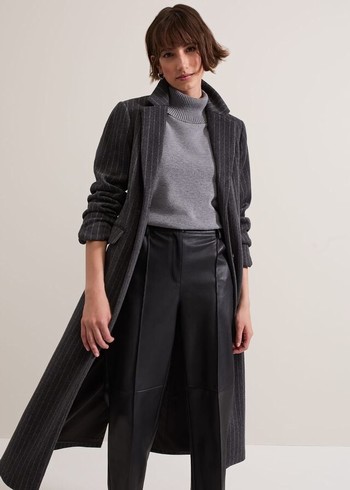 Phase Eight Lydia Long Wool Pinstripe Coats Grey USA | 5831049-XB